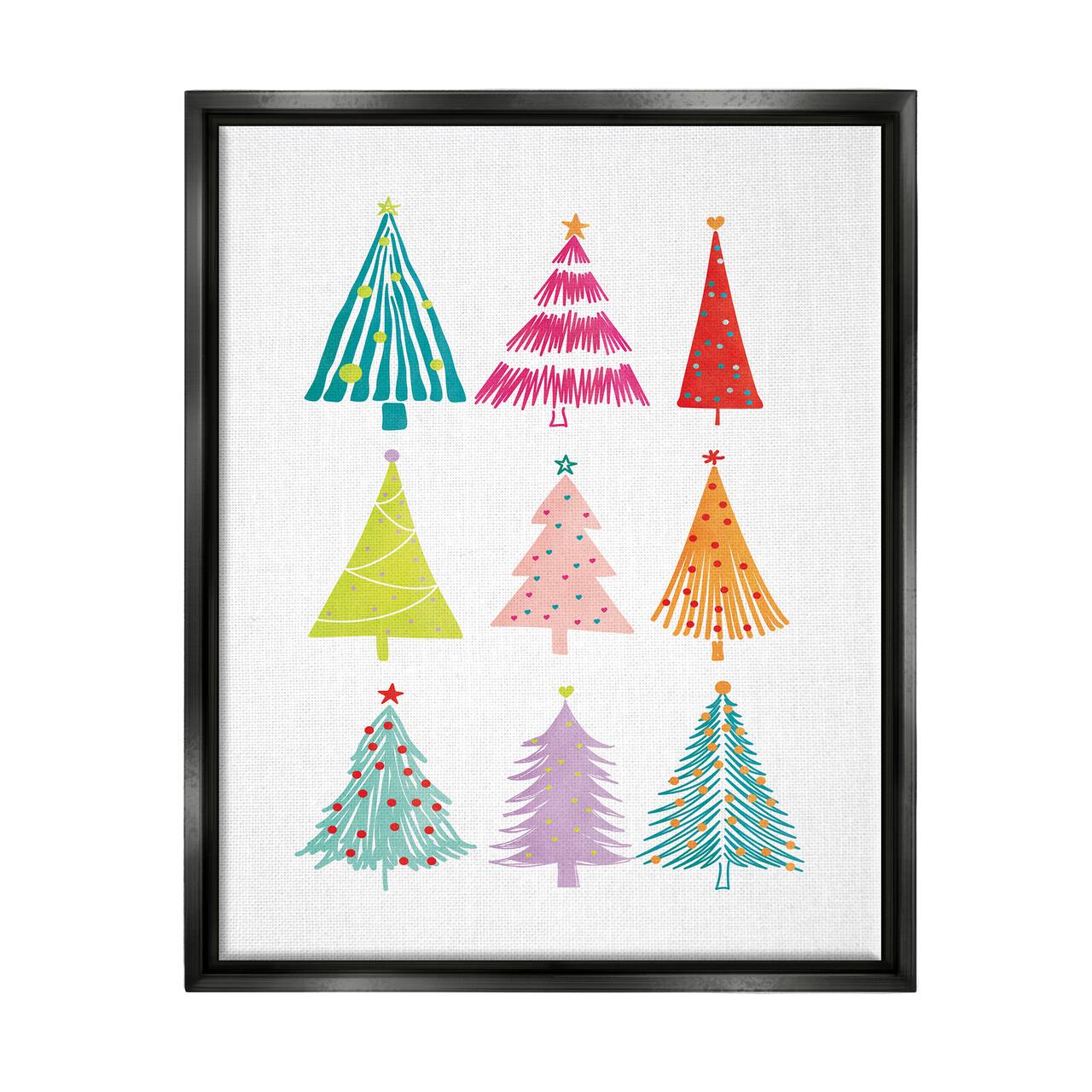 Stupell Industries Varied Fun Christmas Trees Framed Floater Canvas Wall Art